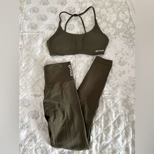 DFYNE Olive Green Sports Bra and Leggings Set